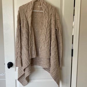 Cable knit waterfall front open long cardigan
